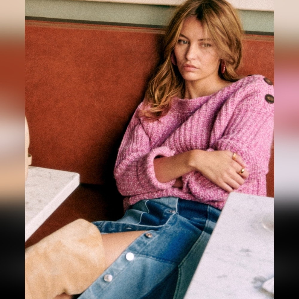 Sezane Pink Armand Long Sleeved Wool Jumper